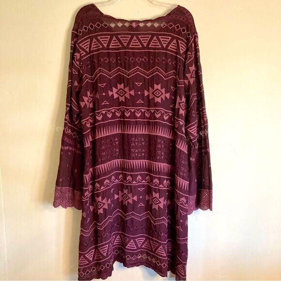 NEW Johnny Was Avery Dress Aztec Embroidered Eyelet Slip Merlot Burgundy Size XL - Picture 12 of 16